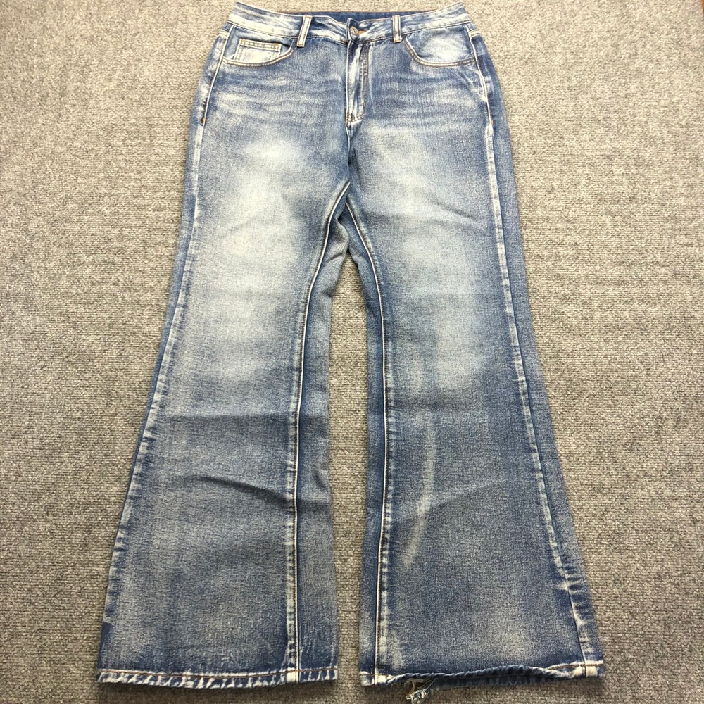 Distressed Wide Leg Flare Jeans Medium Wash Size L 8/10